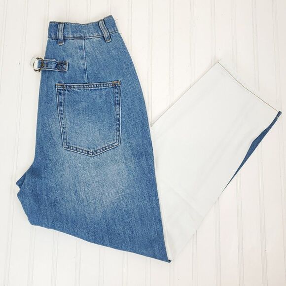 Free People x Sandrine Rose Wide Leg Color Block Retro Jeans in Milky Way - Picture 9 of 16